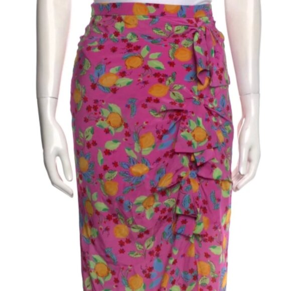 NWOT SALONI Kelly Floral-print Silk Crepe De Chine Midi Skirt in Multi XS $450 - Picture 2 of 4